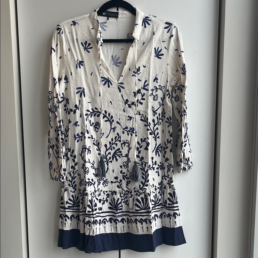 Zara Cream Tunic with Navy Floral Embroidery